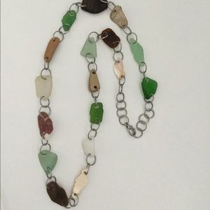 NWOT Recycled glass/shell long link necklace